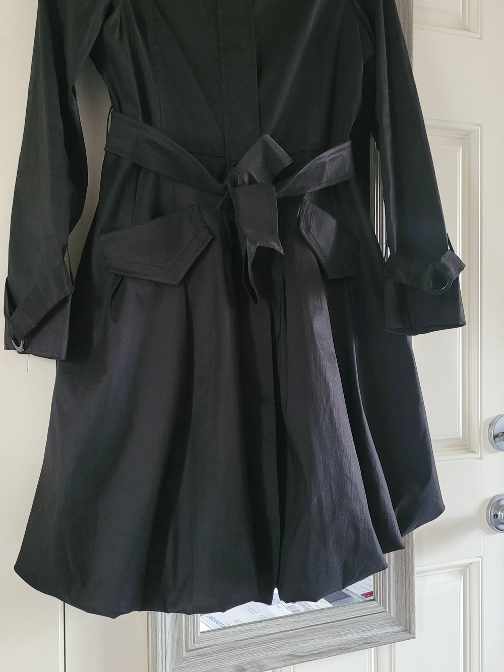 Joseph Ribkoff Black Trench Coat with Self-Tie Belt - Picture 10 of 16